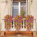 Artificial Hanging Flowers for Outdoors, 4PCS UV Resistant Artificial Outdoor Flowers, Silk Flowers for Outside Patio Porch Front Yard Window Garden Indoor Decor(Spring Color,4PCS)