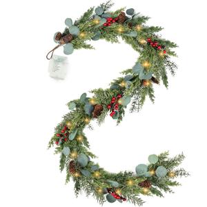 6ft Christmas Garland with Lights Artificial Cedar Cypress Garland with Pine Cones Garland for Home Fireplace Wall Indoor Outdoor Holiday Party Decoration (Style 1)