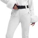 GSOU SNOW Womens Ski Suit One Piece Snowsuit Snowboard Jacket Slim Snow Jumpsuit Faux Fur Ski Outfit Waterproof (Medium, White)