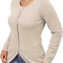 Fall Cardigan Sweaters for Women Button Down Long Sleeve Open Front Ribbed Trim Elegant Winter Knit Fitted Outwear (Beige, XL)