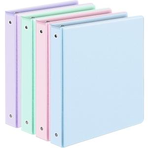4 Pack Extra Durable 3 Ring Binders 1 Inch, Sooez 1” Three Ring Binder, Eco-Friendly & PVC Free, Customizable Clear View Cover for Letter Size 8.5 x 11'' Paper, Pastels School Office Supplies for Girl