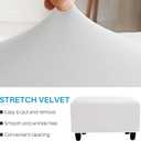 Ottoman Cover, Stretch Rectangle Velvet Ottoman Slipcovers of Foot Stool for Living Room, Folding Storage Furniture Protector with Elastic Bottom, Machine Washable(Tooth White, L)