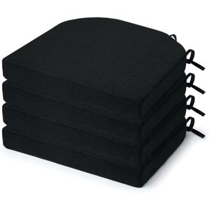 Chair Cushions for Dining Chairs 4 Pack, Foam Chair Cushion with Ties and Non Slip Backing, 16 x 16 inches Black Chair Pads for Dining Chairs