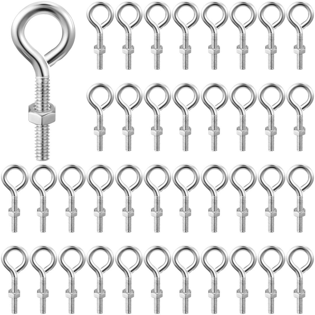 40 Pack Eye Bolts with Nuts Galvanized Steel Eye Screw Hooks for Hanging, Cable Routing and Anchoring, Heavy Duty Hardware for DIY Furniture, Garage, Outdoor Project(1/4-20 x 2-1/2,Silver)