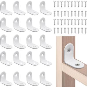 20pcs L Bracket Corner Brace, White 90 Degree Brace Small Right Angle Brackets with Screws Joint for Wood Right Angle Bracket Decorative Support Braces for Furniture Cabinet Shelves