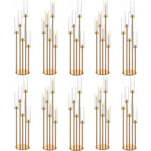 42.5in Gold Candelabra Centerpieces for Tables Candlestick Holders Decor Wedding Centerpiece Table Decorations 5 arm Candle Holder Set of 10 Acrylic lampshade Fit 0.9" LED Candle