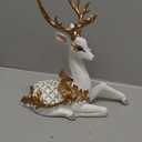 Newman House Studio Christmas Decorations Sitting Reindeer Figurines - Christmas Decor Indoor 9.75 * 4.5 * 9.5 in Xmas Reindeer Statues Resin White/Gold Deer Sculpture White Farmhouse Decor