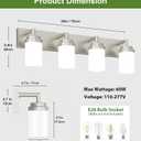 Bathroom Light Fixtures, Brushed Nickel Bathroom Lighting Fixtures Over Mirror, Modern Vanity Light with White Glass Shade, Restroom Lighting Fixtures, 4-Light 30-inch