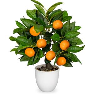 Artificial Potted Plants 16.1 inches Fake Orange Tree Artificial Citrus Fruit Plant with White Pot Faux Plants Indoor for Home,Office, Living Room Table, Desk