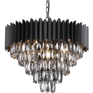 Black Crystal Chandeliers,Contemporary 24'' Modern Ceiling Lights Fixtures Flush Mount Pendant Light 12 Lights 5-Tiers K9 Large Hanging Lamp for Entryway Dinning Room Living Room Bedroom