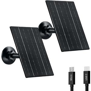 Zivif 4W Camera Solar Panel, USB/Type-C Solar Charger with Rechargeable Battery Powered Camera, 9.8ft Cable, Waterproof, Adjustable Mount (2 Pack)