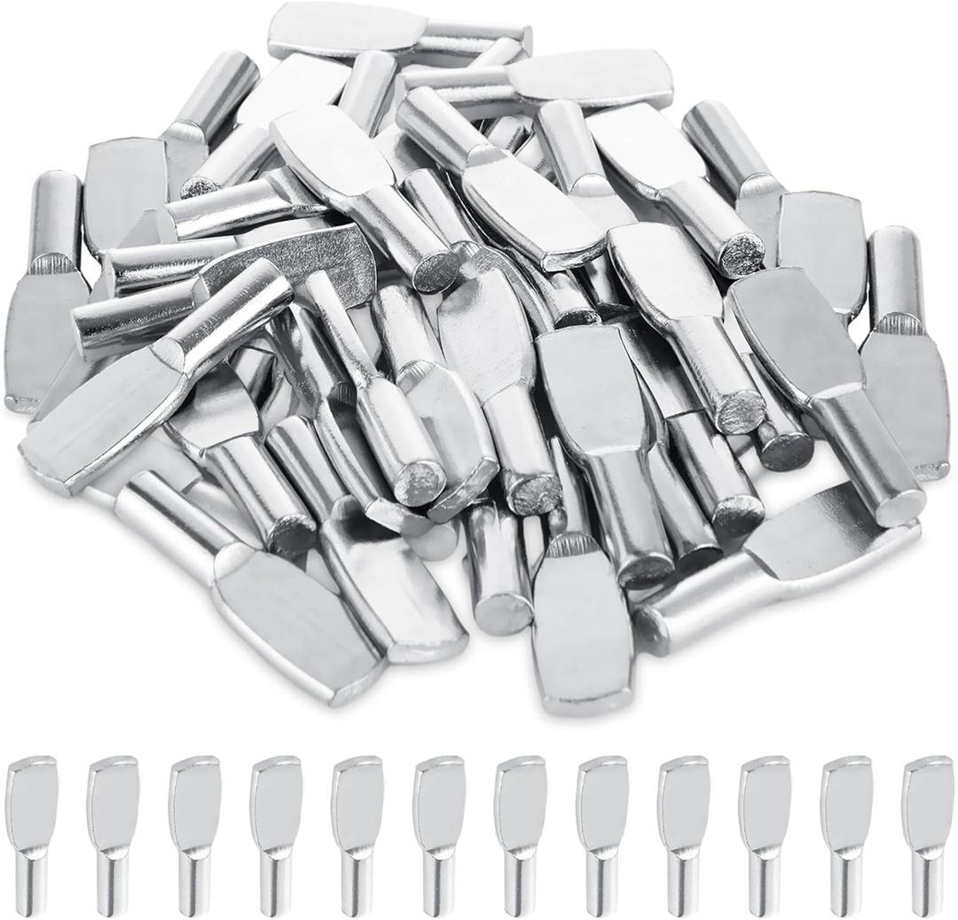 QTLCOHD 300 Pcs 1/4 Inch Shelf Pins, Spoon Shape Cabinet Shelf Pegs, Nickel Plated Metal Shelf Support Pegs Holder for Shelves, Furniture, Closet, Bookshelf, Wood Shelving