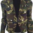Camouflage Jacket for Women Lightweight Casual Long Sleeve Lapel Camo Blazer Jackets with Pockets L