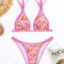 TASHEHE Women's Bikini Set High Leg Cut Double Straps Cute Triangle Swimsuit High Waist Two Piece Bathing Suit (Pink, L)
