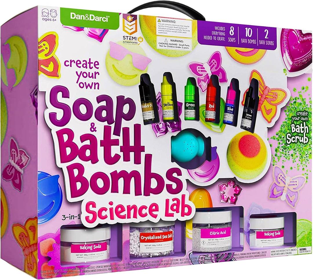 Dan&Darci Soap & Bath Bomb Making Kit for Kids, 3-in-1 Spa Science Kits, Craft Gifts for Girls & Boys Age 6-12 Year Old Girl Crafts: DIY Experiment Toys, Gift for Kid Ages