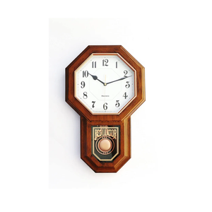 Classic Antique Mini Pendulum Wall Clock, Wood Simulated Vintage Bronze Texture, Non Ticking Silent Sweep Quartz Movement, Width 11.4”, Length 18.5”, Retro Rustic Country Style, Plastic Frame