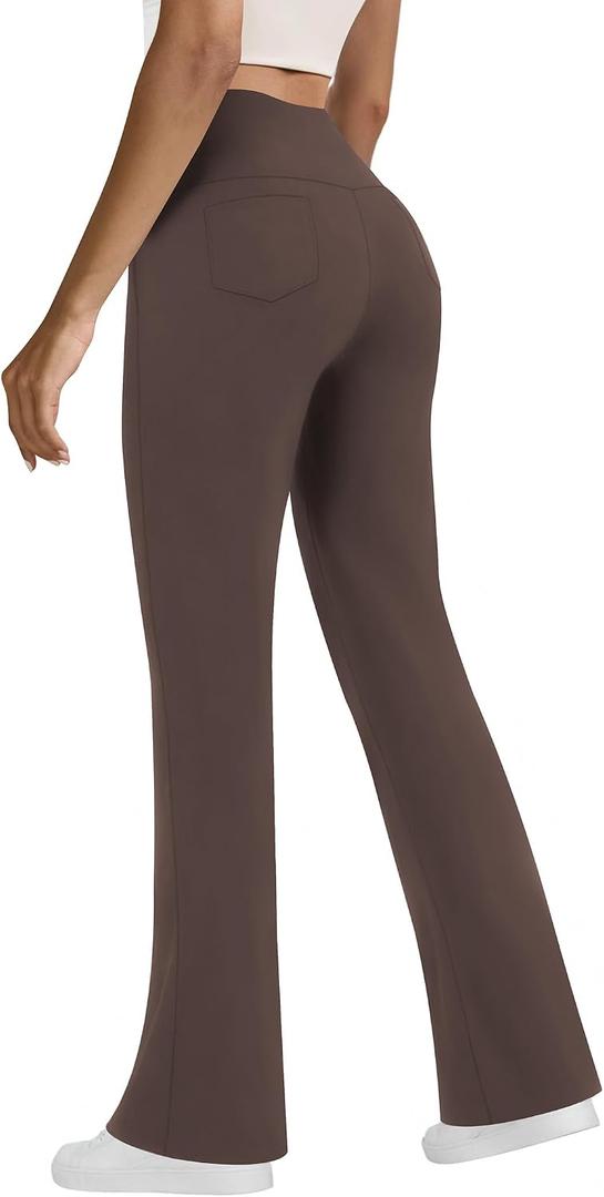 Womens Yoga Pants with Pockets Business Casual Dress Trouser | High Waist Tummy Control, Flare Butter Soft Stretch Comfort Slacks, Workout Running Daily