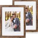 11x14 Picture Frame Set of 2, Made of Real Glass and Rustic Brown Wooden Frame, Display 8x10 Pictures with Mat or 11 x 14 Posters without Mat for Wall Mounting, Gallery Photo Frames