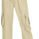 HASMES Girls Cargo Pants Kids Sweatpants Joggers Hiking Pants Water-Resistant with Pockets, 7-15Y Khaki