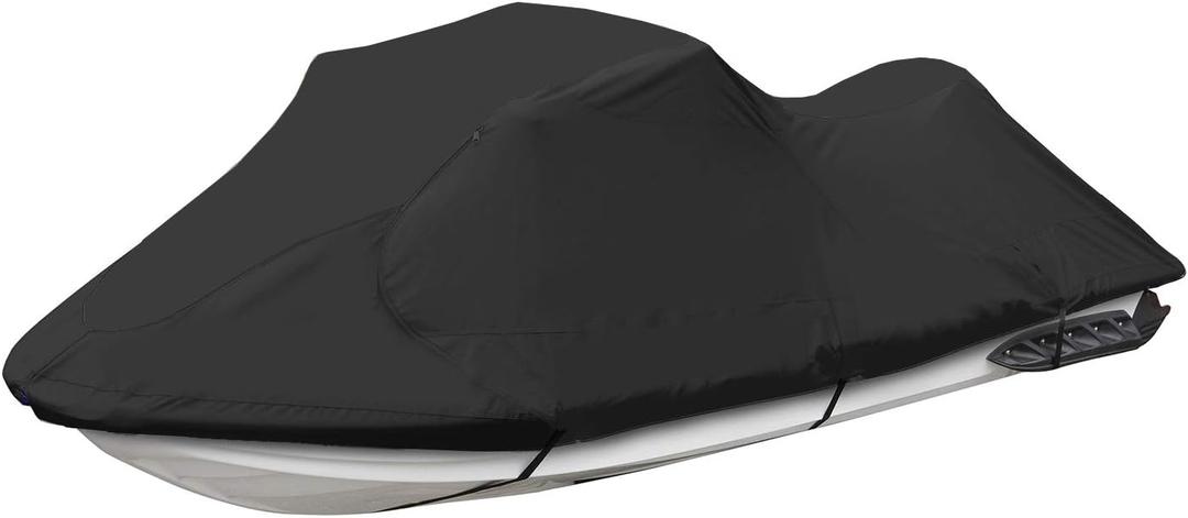EliteShield Trailerable Jet ski Cover, Waterproof Tear and Fade Resistant Polyester Fits Stand- UP to 3 Seater Sea doo Yamaha Kawasaki wave runner PWC Covers (Fits from 116"-125"(2 Seater))