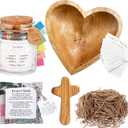 Potchen 5 Pcs Prayer Gifts for Women with Heart Prayer Jar Bowl Bible Verses Bowl Olive Wood Crosses 50 Cards Mini Pocket Scripture Quilt Raffia Faith Birthday Gift for Mom Grandma Daughter Wife