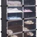AGASY Shoe Rack, 24 Tiers Shoe Storage Cabinet 48 Pair Plastic Shoe Shelves Organizer for Closet Hallway Bedroom Entryway (Black Transparent, 8 Cubes)