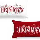 Lanpn 12x20 Red Christmas Lumbar Pillow Covers Set of 2, Xmas Decorations Cushion, Merry Christmas Pattern Pillowcase Pillows, Winter Holiday Decorative Pillow Case, Indoor Home Bedroom Sofa Decor
