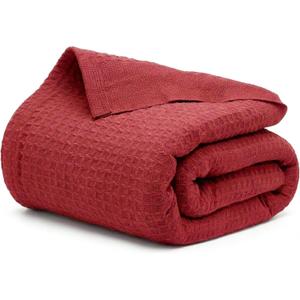 Salt Earth 100% Cotton Waffle Blanket, King Size 106"x92"  Lightweight All Season Throw Blanket for Couch, Bed & Bedroom, Soft Modern Cozy Cotton Blanket (Red)