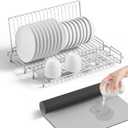 Dish Drying Rack Stainless Steel Collapsible Foldable Small Dish Rack Countertop Portable Drainer with Drying Mat for Kitchen Dorm RV Campers Travel Trailer Space Saving
