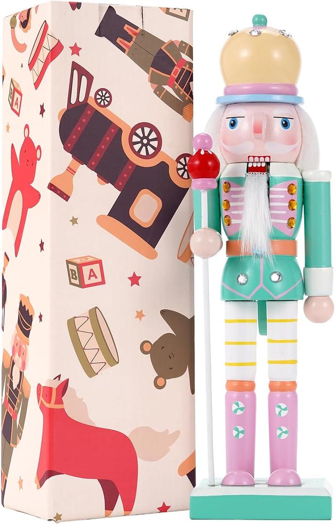 10" Christmas Decorations Nutcracker Ornaments,Traditional Wooden Nutcracker Figures Soldier,Festive Collectible Christmas Nutcracker Doll Gift forTable Desktop Fireplace(Green)