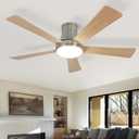 52 Inch Outdoor Ceiling Fans with Lights and Remote, Brushed Nickel Flush Mount Ceiling Fan, 5 Reversible Blades, Dimmable LED, 3-Color Temperatures, 6 Speeds, for Bedroom, Living Room, Patio