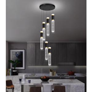 6-Lights Modern Crystal Spiral Chandelier for Staircase High Ceiling Chandeliers Bubble Pendant Lighting Hanging Light Fixture Flush Mount for Living Room Foyer Entryway