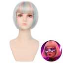 Colorful Bob Blonde Wig With Bangs  Short Wigs with Adjustable Straps, Straight Synthetic Fiber Bob Wig for Women Megan Mg3an 2.0 AI Doll Look Cosplay Halloween Costume Party
