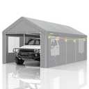 Carport Canopy 12x20 Heavy Duty Portable Garage with Removable Sidewalls & Doors, Galvanized Frame Car Port Canopy Tent Waterproof with Built-in Sandbags for Car Boat Truck, Gray