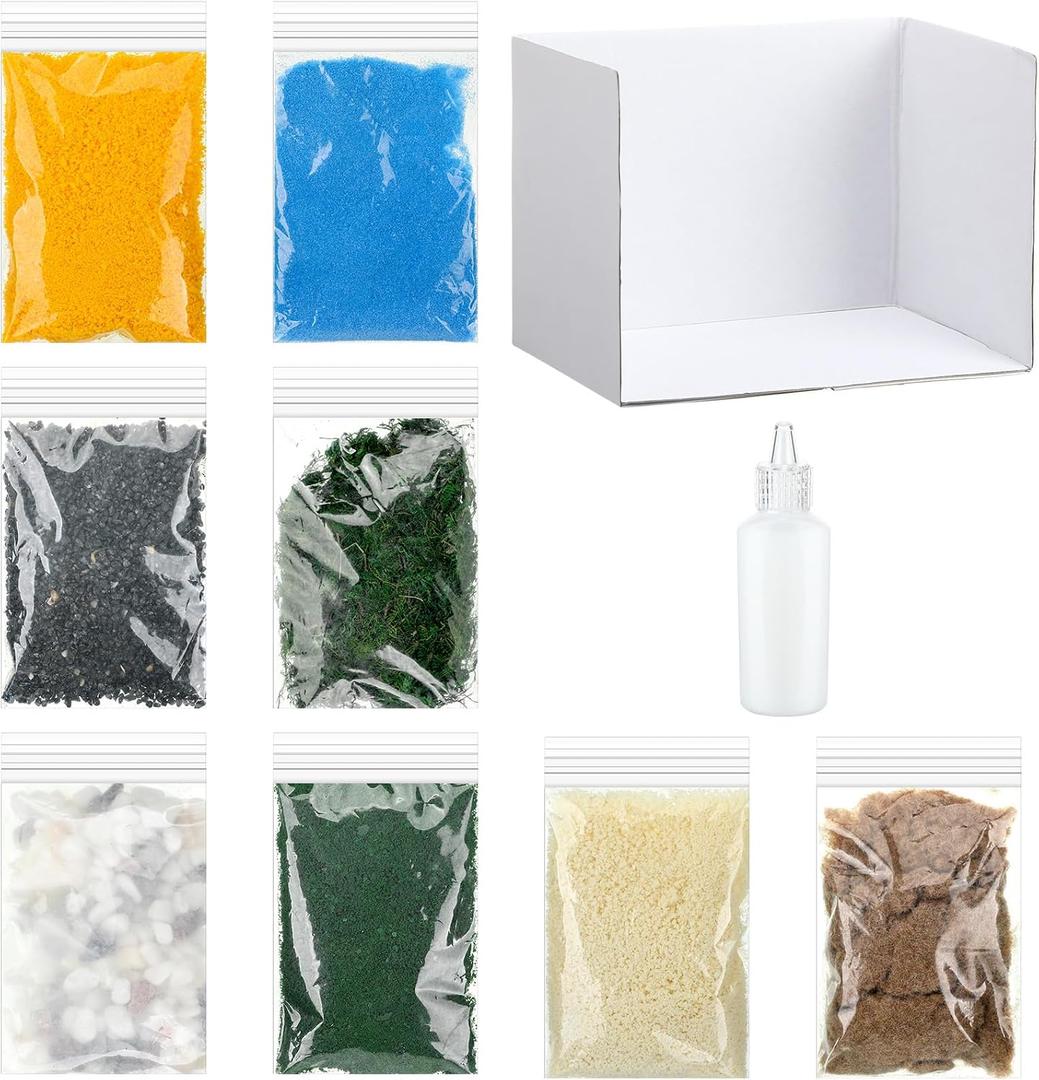 2 x Honoson 9 Pack Total 460Gram Scenery Basing Material Kit Basing Material Kit Diorama Supplies Include Grass, Stone, Snow, Moss Stick, River, Desert for Model Railway Train Garden Diorama Scenery, 7.87 inches