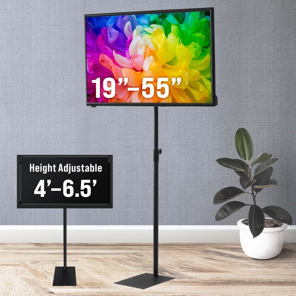 Japard Extra Tall TV Stand Computer Monitor Floor Stand for 19-55 inch LCD LED Panel Loadable 77 lbs, 360 Degree Rotating 6 Height Adjustable 49-78 inch, VESA 75x75 Max 200x200, Black