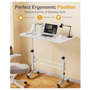Small Standing Desk Adjustable Height, Mobile Stand Up Desk with Wheels, 32 Inch Portable Rolling Desks Computer Office Workstations for Walking Pad Treadmill White