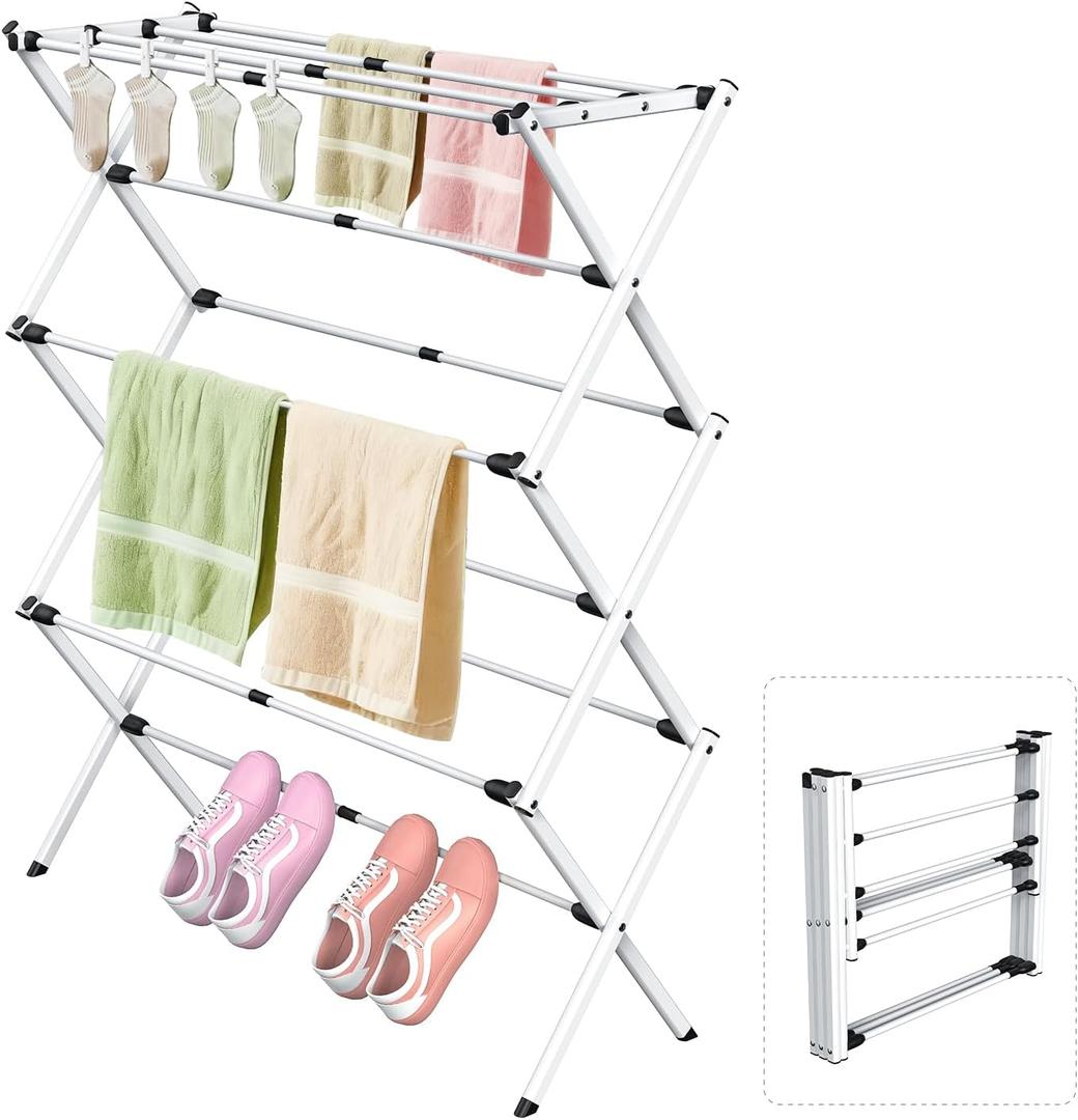Foldable Clothes Drying Rack, Collapsible Laundry Drying Rack for Air Drying Clothing, Space-Saving Design for Indoor Outdoor Drying Rack Clothing (White)