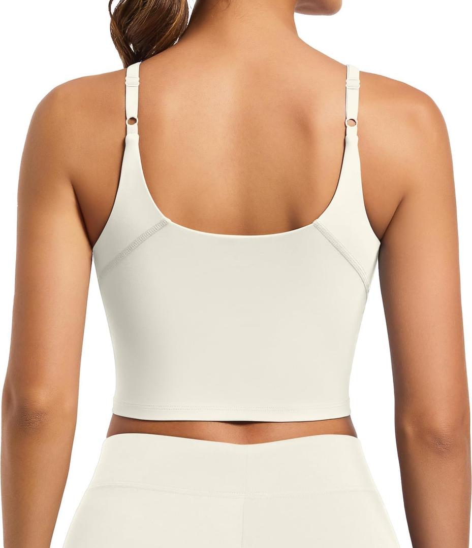 Comper Women Longline Adjustable Sports Bra Wirefree Workout Bras Sexy Thin Straps Yoga Sport Bras Tank Tops (White), XL