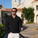 Men's Big Tall Quarter Zip Sweater Mock Neck Pullover Sweaters Fall Winter Casual Knit Pullovers (Black, XXXL)