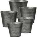 Briful 5 Size Galvanized Buckets Rustic Farmhouse Metal Bucket Galvanized Flower Bucket Home Indoor Outdoor Decorative Tin Planters (3.7In/3.9In/5.1In/5.9In/7.1In) (Cement Color#23)