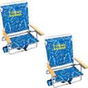 Tommy Bahama 2-Pack 5-Position Classic Lay Flat Backpack Beach Chair with Cooler and Cup Holder, Portable Folding Beach Chair for Tanning, Blue Tropical Leaves