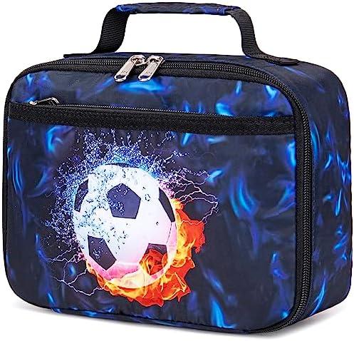 LEDAOU Lunch Box Kids Boys Girls Lunch Bag Insulated Lunch Box Toddler Reusable Lunchbox for School Picnic Hiking (Soccer Blue)