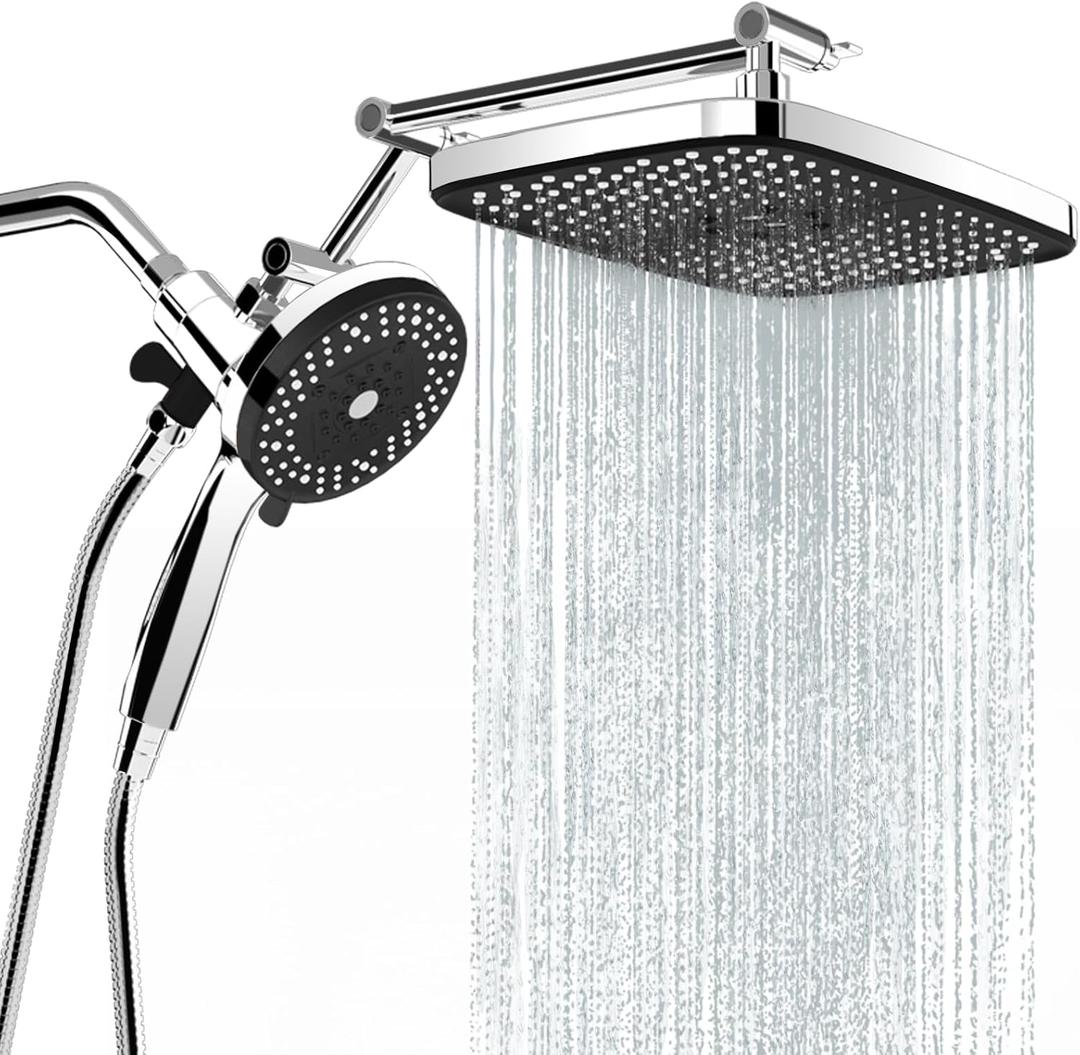 Rain Shower Head with Handheld Spray Combo,High Pressure Filtered Handheld Shower Head with 10-Spray for Bathroom Upgrade,10" Height/Angle Adjustable Bar,71" Long Hose (Silver)