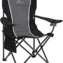 LET'S CAMP Oversized Outdoor Folding Camping Chair, Heavy Duty Arm Chair with Cup Holder and Storage Bag, 350 LBS Weight Capacity, Grey (1 Pack, Black Grey)