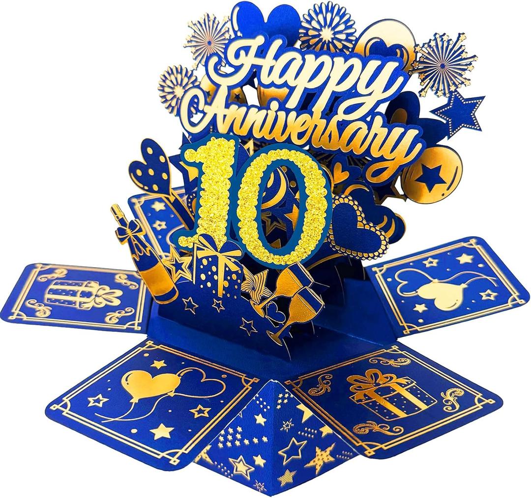 2 x Asmallgf Happy 10th Anniversary Pop Up Card & Gifts for Him Her, Wedding Anniversary Card for Husband Wife Couple,Tin Gifts for 10 Year Old Anniv