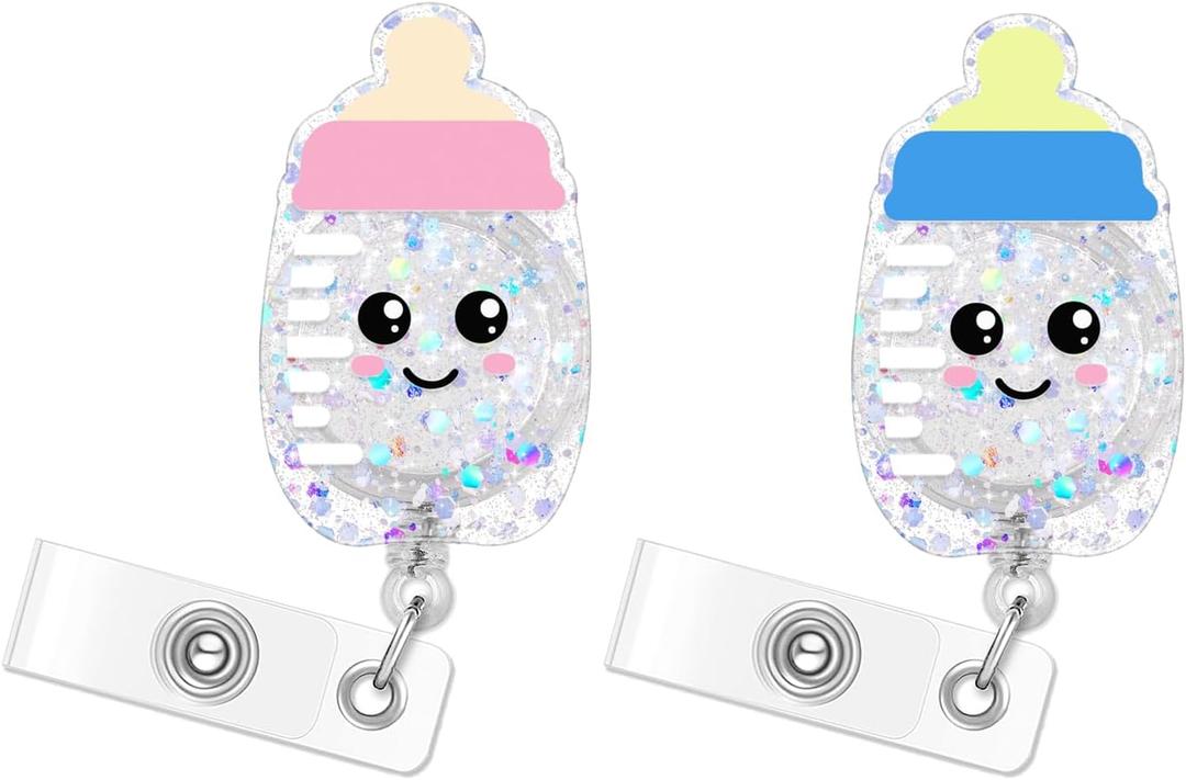2 Pcs Baby Bottle Funny Badge Reel Retractable,with Alligator Clip & 24-inch Nylon Rope,Accessories Gifts for Nursing Student Nurse Medical Assistant Healthcare Worker