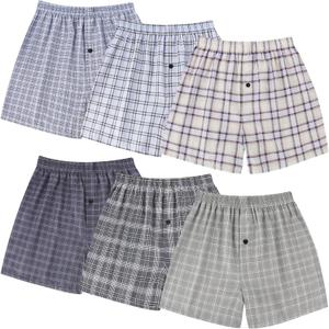 BAMBOO COOL Men's Woven Boxer Shorts,Classic Relaxed Fit,Lightweight Plaid Boxers underwear,6 Pack (Large)