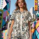 UOUA Women's 80s Color Block Outfits 2 Piece Tracksuit 90s Party Costume Summer Zip Up Windbreaker & Short Sets (XL)