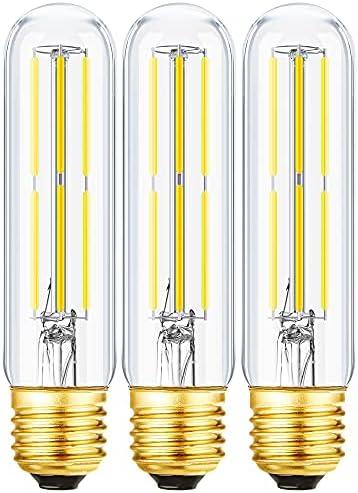 T10 Led Bulb,Dimmable 6W Led Tubular Bulbs, 60 Watt Incandescent Bulb Equivalent, 5000K Cool White, Clear Glass, E26 Base Lamp Bulb, for Cabinet Display Cabinet etc. (Cool White-3P)